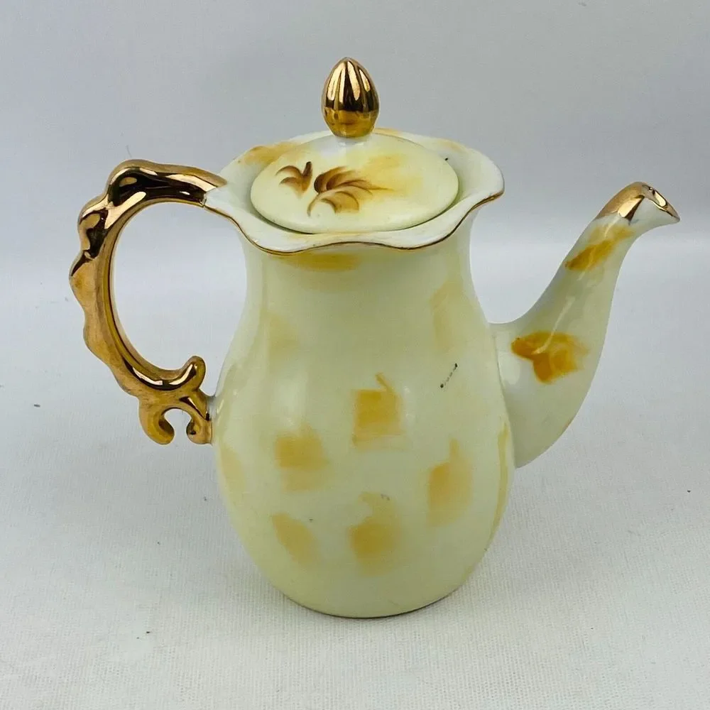 Vtg Enesco Fruit Pattern Teapot Gold Trim Hand Painted E2355‎ Pear Apple Grapes